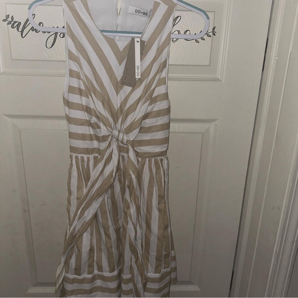 Tan&white striped Mini Dress Brand new with tag still attached size medium